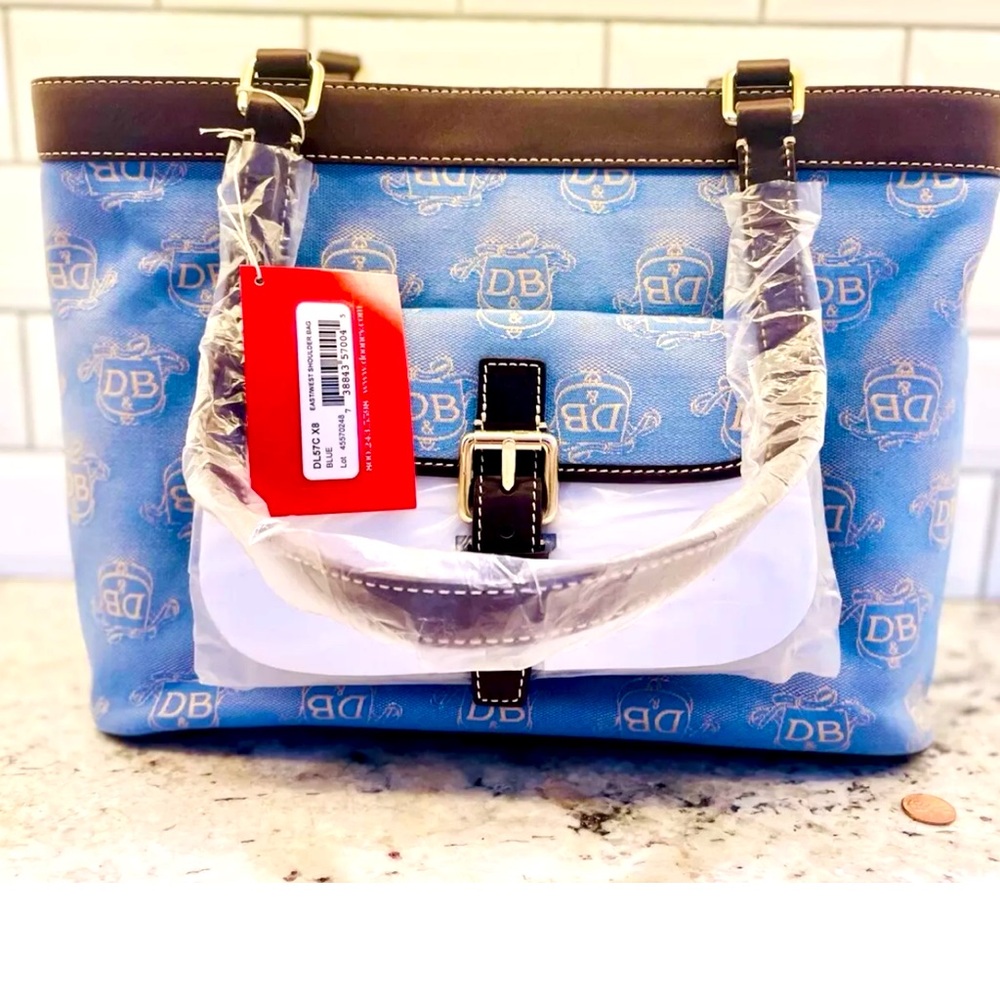 Dooney & Bourke Blue Monogram Large Tote Handbag with Coin Purse new